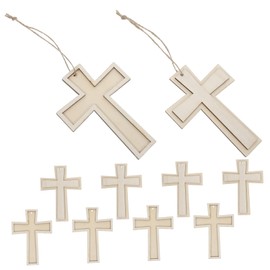 Tofficu 12pcs Wooden Cross Blanks Craft Kit for Kids Unfinished Wood Cutouts DIY Decor School Project Home Accent