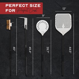 CrustMaster Pizza Peel Set - 12x14" Rectangular Peel, 9" Round Turning Peel, Brass Brush, Ash Rake - Perfect Pizza Oven Accessories for Ovens & BBQ - Pizza Pan - Aluminum & Stainless Steel Tools