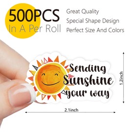 Kwtzkuo 500pcs Sending Sunshine Your Way, Sun Stickers, Cute Happy Mail Stickers,Summer Stickers Roll, Happy Mail Stickers Sunshine