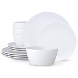 Noritake Colorscapes White-on-White Swirl 12-Piece Coupe Dinnerware Set, Service for 4