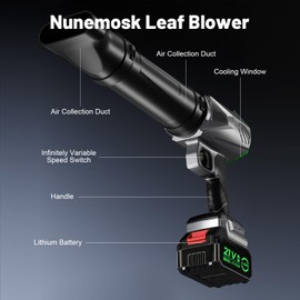 Nunemosk Leaf Blower Cordless, Mini Handheld Leaf Blower with 2 X 4.0Ah Batteries & 1 Hour Fast Charger, 600,000 RPM, Lightweight Leaf Blowers for Patio Cleaning, Lawn Care, Blowing Fallen Leaves and Dust