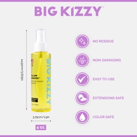 Big Kizzy 4oz Citrus-Infused Tape in Extension Remover Spray, Oil-Based & Non-Damaging Residue Remover for Wigs, Toupees, Human Hair Tape in Extensions, Made in USA – Yellow Remover