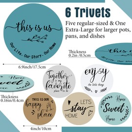 Queekay Housewarming Gifts for New Home 5 Wooden Coasters and 1 Farmhouse Trivets for Hot Dishes Round Wood Hot Pads Set with Holder for Home Decoration, 7 Inch and 4 Inch(Retro Brown, Classic Color)