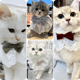 Cute Cat Bow Collar Breakaway Floral Aesthetic Cats Bowtie Collar Bow Tie with Bell for Indoor Cats Kitten and Small Dogs Puppies (Blue, S (4-7lbs))