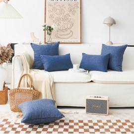 Home Brilliant Big Cushion Covers for Sofa Bed Linen Large Throw Pillow Covers for Couch Patio Floor, 65x65 cm, 26 inch, Pack of 2, Navy Blue