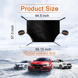 Ajxn Car Windshield Snow Cover, Windshield Cover for Ice and Snow Frost with Removable Mirror Cover Protector, Wiper Front Window Protects Windproof UV Sunshade Cover for Most Cars Black #4 (85"x49")