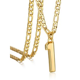 Bandmax Number One Necklace for Man Athlete Gold Plated Sport Number Pendant Necklace Figaro Chain with Number Charm Gift for Son Grandson Husband