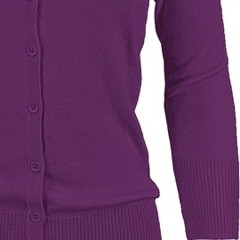 YEMAK Women's Knit Cardigan Sweater – 3/4 Sleeve Crewneck Basic Classic Casual Button Down Soft Lightweight Knitted Top CO079-PUP-S Purple
