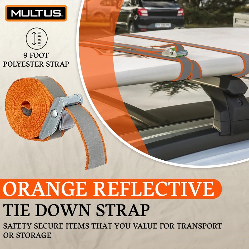 MULTUS Orange Reflective Cambuckle Cargo Truck Tie Down Strap for