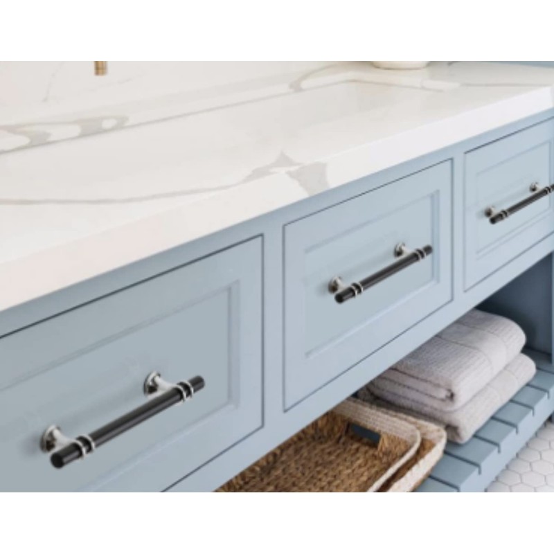 Taps2Traps Chrome & Black Kitchen Cabinet Cupboard Door Drawer Bar