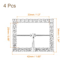 sourcing map 4Pcs Rhinestone Roller Buckles, 8mm(0.31") Single Prong Metal Belt Buckle Crystal Triglides Slider Movable Bar Strap Adjuster for Bags Coats Leather Crafts (Silver Tone)