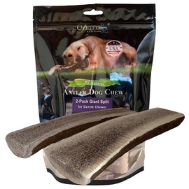 Deluxe Naturals 2‑Pack Giant Split Elk Antler Dog Chews – 7.5‑10 Inch Natural, Long‑Lasting Chews for Medium & Large Dogs Under 60 lbs, Center‑Split Design for Safer Chewing & Marrow Access