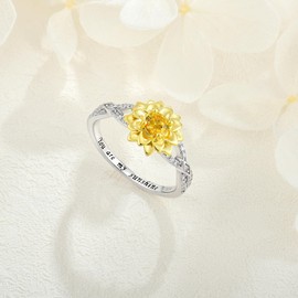 STARNNY Sunflower Flower Ring for Women Sterling Silver Cubic Zirconial Sterling Silver You are My Sunshine Band Rings for Women Size7