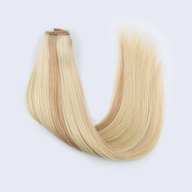 Sassina Invisible Wire Hair Extensions Real Human Hair with Transparent Wire Adjustable Size Secure Clips Natural Straight Secret Miracle Hairpiece, #P18/613 14 Inch 90 Gram