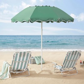 DEER LAND 7.2FT Large Beach Umbrella, UPF 50+ Sun Protection, Adjustable Height and Tilt, Ventilated Wind-Resistant Canopy, Portable 2-Fold Design, Includes Carry Bag (Avocado)