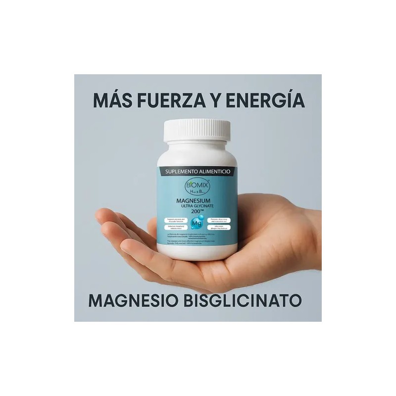 Magnesio Bisglicinato Puro Biomix Health Beauty 200 Sueño Estrés Cápsulas