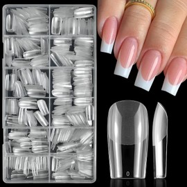 LoveOurHome 600pc Square Gel x Nail Tips Long Fake Nail Clear Full Cover False Nail Tips Square Artificial Fingernails Soft Gel X Nail Art Tips for Acrylic Nails Gel X Extension Press Nail Making
