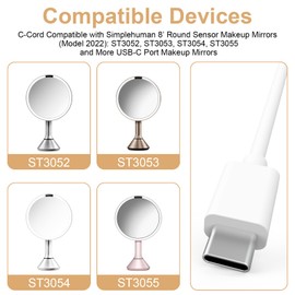 Zosvoses Type C Charging Cable Compatible with Simplehuman 8" Round Sensor Makeup Mirror (2022 Model) ST3052, ST3053, ST3054, ST3055 Mirror (5ft)