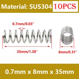 Qrity 10Pcs Coil Extended Compressed Spring, Compressed Springs, Stainless Steel Springs, Wire Diameter 0.7mm, 8mm OD, 35mm Free Length