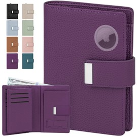 BKNOOU Passport Holder Travel Wallet Compact for Women Men, Leather Passport Wallet RFID Blocking with Airtag Slot Card Holders,Zippered Coins Pocket and Cash Compartment (Purple)