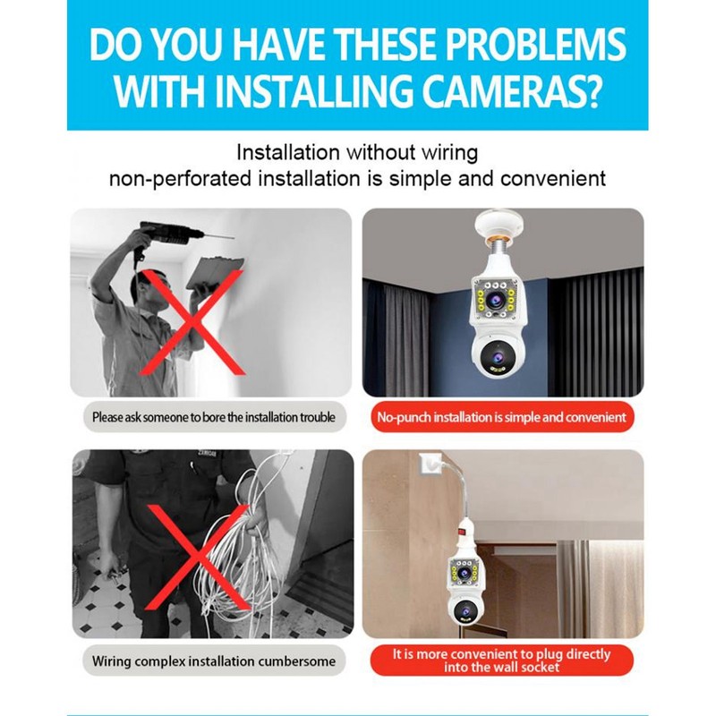 FHD 1080P Dual Lens Light Bulb Security Camera 360 Degree