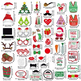 Christmas Photo Booth Props, Merry Christmas Photo Background Posing Props, Christmas Hat Eye Frame Tie Santa Theme Party Photo Props (47PCS)