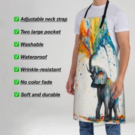 Turamurra Funny Elephant Apron for Women, 28x33in, Kitchen Chef Aprons with 2 Pockets, Polyester, Watercolor African Animal Apron for Cooking BBQ Baking Gardening Chef, Gifts for Mom Wife Dad