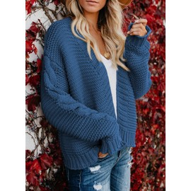 Dokotoo 2024 Womens Fall Cardigan Sweaters Casual Open Front Long Sleeve Solid Cable Knit Chunky Ribbed Winter Stylish Loose Ladies Girls Cardigans Coats Jackets Outerwear Blue XL