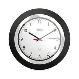 Mebus Radio-Controlled Wall Clock/Classic Model/Black Frame/White Dial / 24 cm Diameter/Round/Model: 19451 / Colour: Black/White