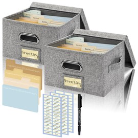 Remowith Greeting Card Organizer and Storage Box with 20 Pcs Adjustable Dividers, Storing Cards with 84 Pcs Labels Perfect for Storing Greeting Cards, Envelopes, Photos 2 Pack Grey