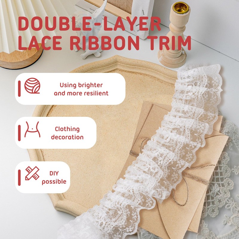 10 Yards Double Layer White Lace Ribbon, 1.97 in Width