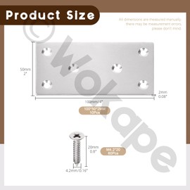 Wokape 10Pcs 100x50mm/3.94"x1.97" Flat Stainless Steel Silver Straight Brace, Metal Flat Straight Mending Plates Fixing Corner Brace, Heavy Duty Metal Straight Brace Repair Joining Plate for Furniture