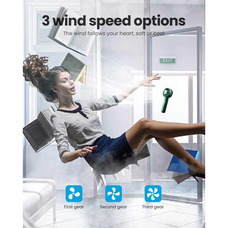 Gaiatop Mini Portable Fan, Navy Green, Cute Design, Rechargeable Battery,