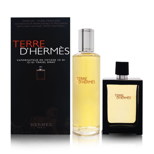 Hermes Terre D'hermes Pure Perfume 2 Pc Set For Men (4.2 Parfum Refill + 1.0 Parfum Refillable Spr)