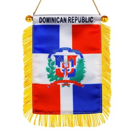 Dominica Hanging Flag with Suction Cup 4x6 Inch - Double Sided Dominican Mini Banner for Car Rearview Mirror and Window Decor