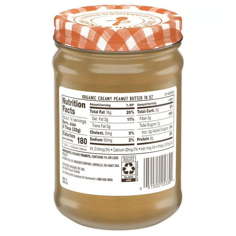 Smucker's Organic Natural Creamy Peanut Butter 16 oz (Pack of