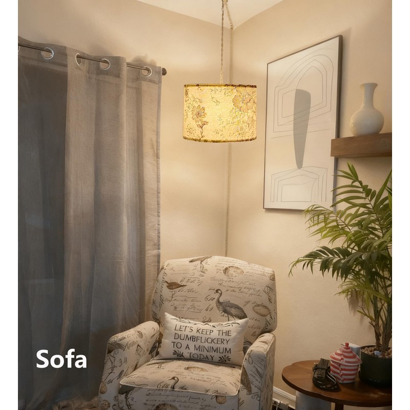Boho Plug in Pendant Light Hanging Lamp with 15Ft Hemp