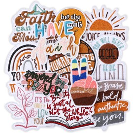 Lyrow 12 Pcs Bible Verse Christian Iron on Patches Religious Jesus Phrase Embroidery Set Christian Sew on Patches for Clothes Uniform Trucker Hat Jackets Jeans Backpack DIY Decorations(Boho Style)