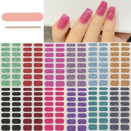 12 Sheets Glitter Nail Wraps Nail Polish Stickers Self-Adhesive Nail Design Decals Strips in Solid Colors with 3 Pieces Nail File for Women Girls DIY Manicure Nail Design Decoration