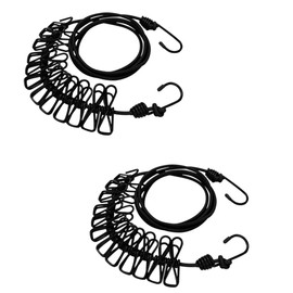 Travel Clothesline,2 Pack Portable Clothespins, Flexible Portable Clothesline with 24 Clips for Travel, Camping Outdoor, Indoor (Black)