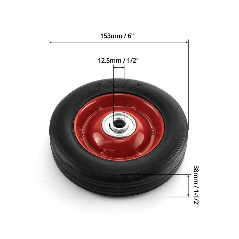 QWORK 2 Pack 6" x 1.5",1/2" Axle, Premium Rubber Wheel
