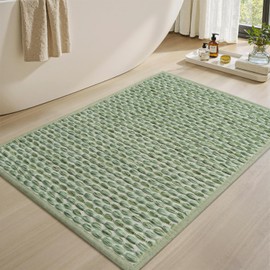 AMOAMI Unique Woven Bath Mat, Super Absorbent Non Slip Bath Mats for Bathroom Floor Textured Bathroom Mat Quick Dry Washable Bath Rug Boho Thin Rugs for Bathroom Beside Tub, 17" x 24", Sage