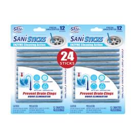 SANI 360° Sani Sticks Drain Cleaner and Deodorizer, 24 Count, Unscented Enzyme Pipe Cleaners, Eliminate Odors, Prevent Clogged Drains, Safe for Sinks, Bathtub Drains, Septic Tanks