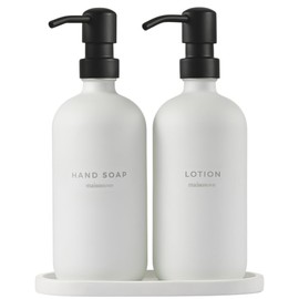 MaisoNovo Soap Dispenser 3-Piece Set | 16.9oz White Bottles with Black Stainless Steel Pump Core