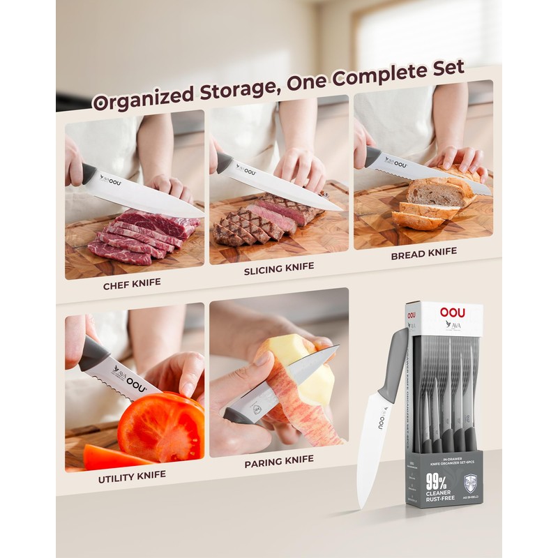 OOU In-Drawer Kitchen Knife Set, Space-Saving Cutlery and Kitchen Organizer,