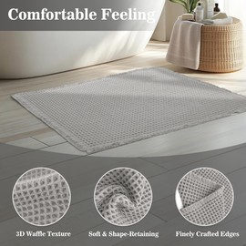 LiLIN YOU Waffle Bath Mat Boho Bathroom Rugs Non Slip Washable Super Absorbent Quick Dry Bathroom Floor Mat Ultra Soft Bath Rugs with Tassels, 20" x 32", Grey