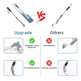 Fanwer Premium Long Handled Shoe Lifter 16" to 31" Adjustable Expander Shoe Horn - Extends & Collapses Stainless Steel Telescopic Spring Shoehorn