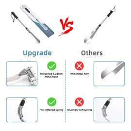 Fanwer Premium Long Handled Shoe Lifter 16" to 31" Adjustable Expander Shoe Horn - Extends & Collapses Stainless Steel Telescopic Spring Shoehorn