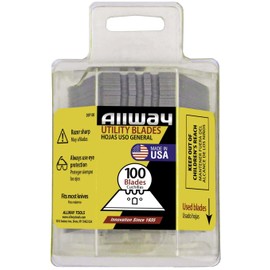 ALLWAY DSP100 3-Notch Utility Knife Blades with Clear Dispenser, Sharp Point, 100 Pack