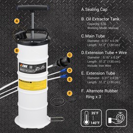 EWK 6.5L Manual Oil Extractor Pump for Oil Change, Fluid Evacuators for Cars, Boats, Jet Skies, Lawnmowers